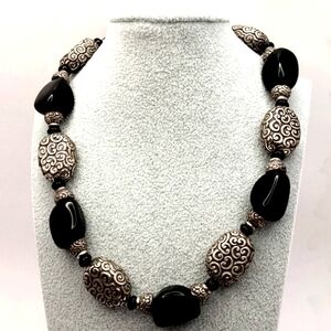 Silver Onyx Beaded Collar 16" Brighton Necklace